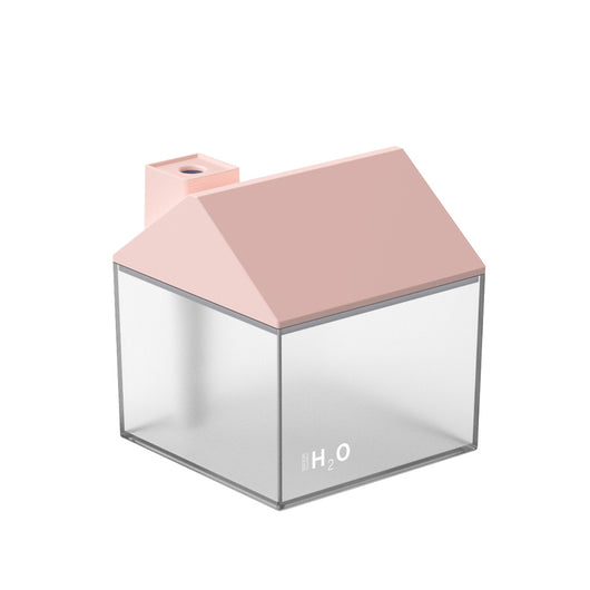 Two house-shaped USB humidifiers, one dark gray and one pink, with clear bases showing H₂O text. - Image 14