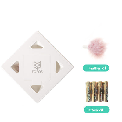 White FOFOS Intelligent Magic Box cat toy with square shape and four triangular cut-out openings. - Image 5
