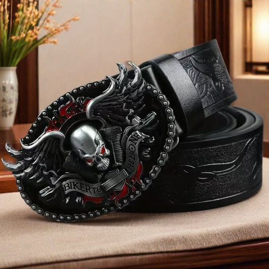 Cinturón de Cuero para Hombre con Hebilla de Aleación y Diseño Vintage Grabado - Image 16