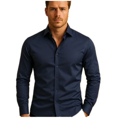 Camisa Clásica de Manga Larga para Hombre en Color Sólido - Image 11