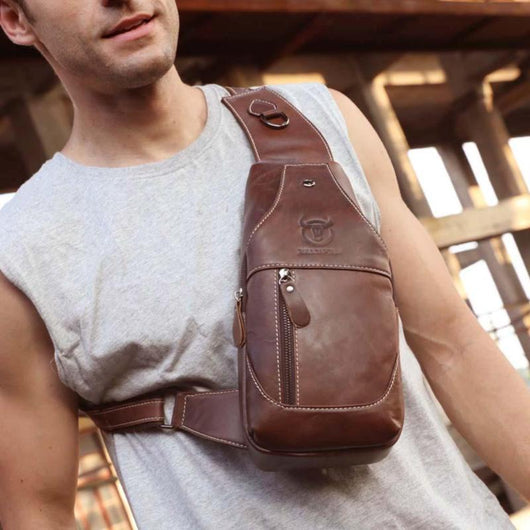 Bolsa de Pecho de Cuero para Hombre - Bandolera Crossbody