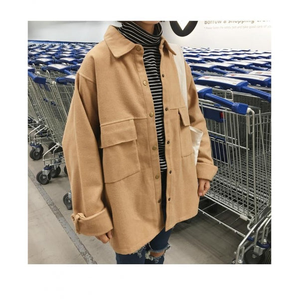 Abrigo de Lana Coreano para Primavera - Estilo Minimalista