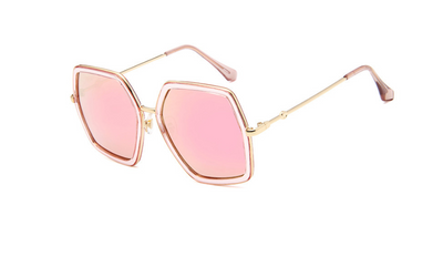 Vintage hexagonal sunglasses with black frames, silver mirrored lenses, and gold-colored metal arms. - Image 8