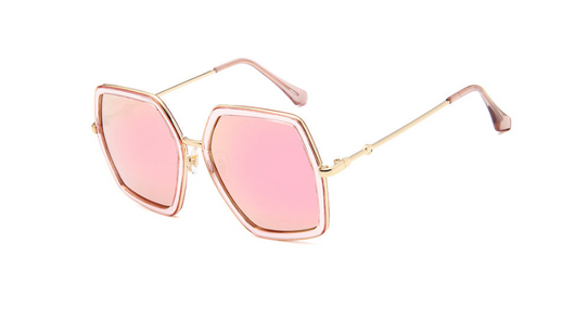 Vintage hexagonal sunglasses with black frames, silver mirrored lenses, and gold-colored metal arms. - Image 8