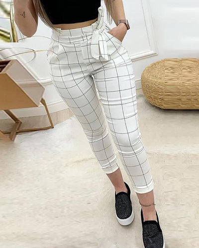 Pantalones Blancos a Cuadros para Mujer - Image 2