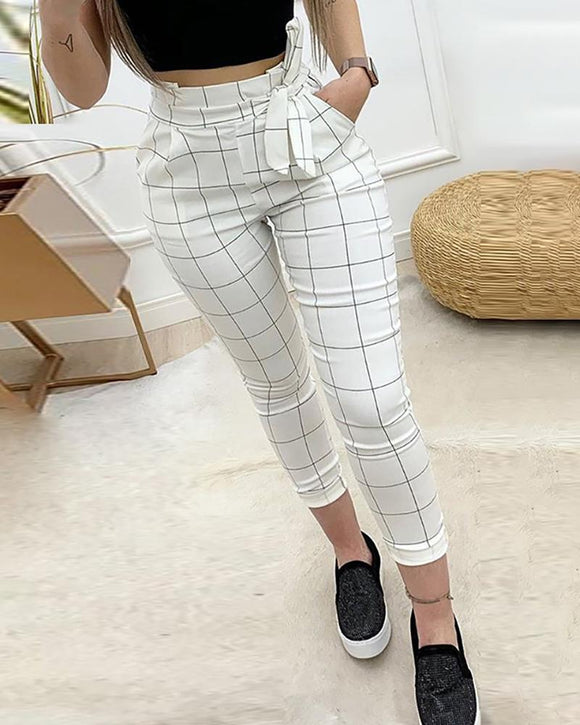 Pantalones Blancos a Cuadros para Mujer