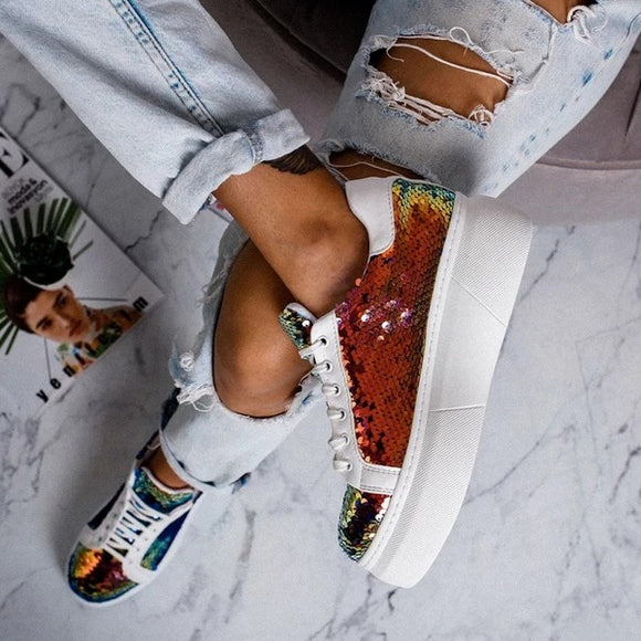Zapatos Plataforma Muffin con Lentejuelas de Colores