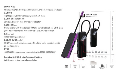 Tarjeta Adaptadora 9 en 1 HDMI Dual + VGA + Red Gigabit - Image 4