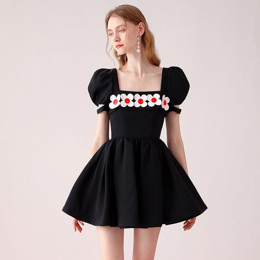 Vestido Rojo para Mujer con Flores Tridimensionales