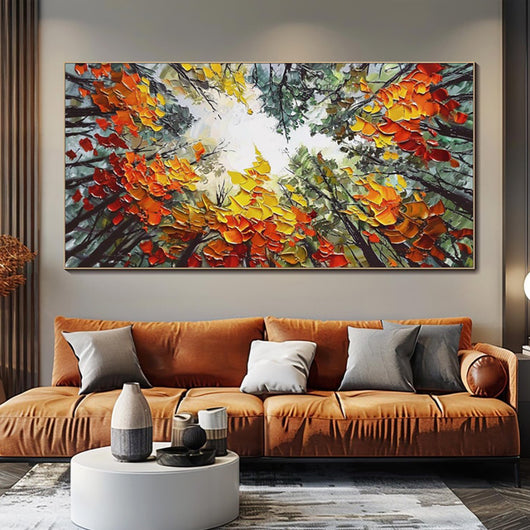 Cuadro Bosque Otoñal Pintado a Mano - Óleo Artístico Naranja y Madera para Decoración Natural - Image 8