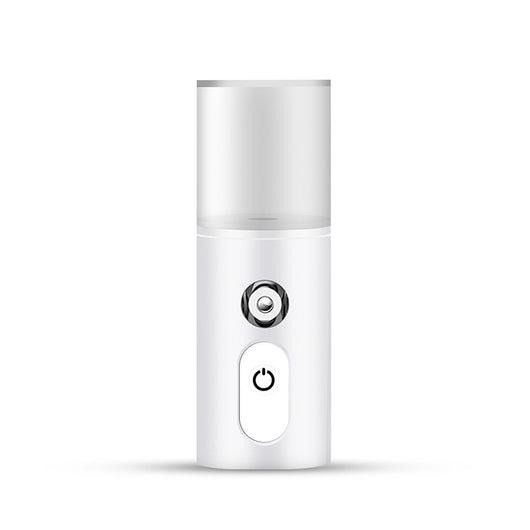 White portable facial humidifier with a clear water tank and a power button, for on-the-go moisturizing. - Image 7