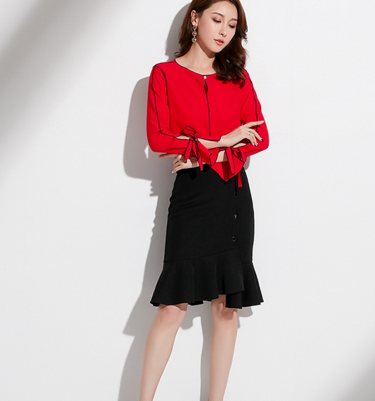 Blusa Elegante Coreana de Manga Larga con Detalles de Cuentas y Contraste de Color - Image 12