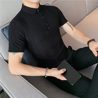 Polo Tejido de Manga Corta para Hombre con Textura y Elasticidad - Image 16
