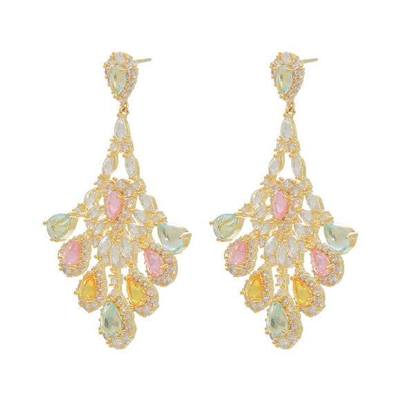 Aretes de Plata S925 con Circonitas Multicolores Incrustadas a Mano