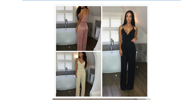 Jumpsuit Cuello V con Tirantes y Pantalón Ancho Suelto