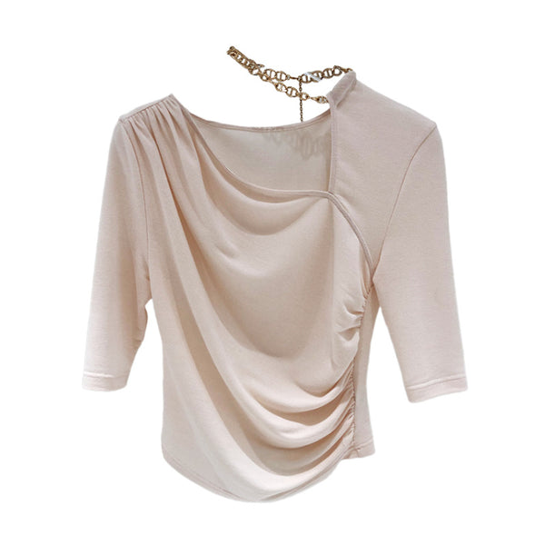 Playera Ajustada con Cadena y Fruncido en Escote