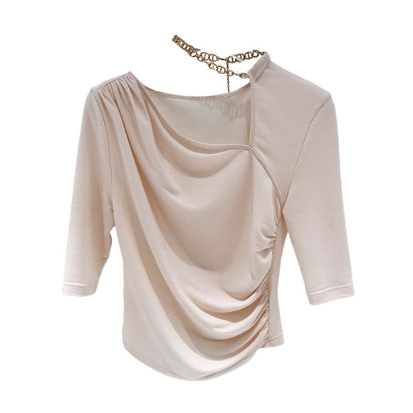 Playera Ajustada con Cadena y Fruncido en Escote