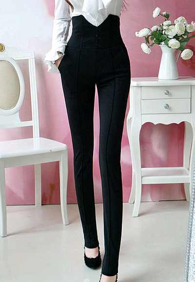 Pantalón Pitillo Negro Cintura Alta Súper Delgado Estilo Coreano