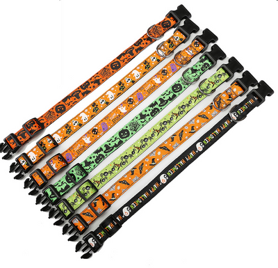 Collar Ajustable de Nylon para Mascotas con Diseños de Halloween