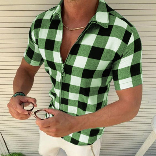 Camisa Polo de Cuadros para Hombre con Cierre - Manga Corta Fresca - Image 6