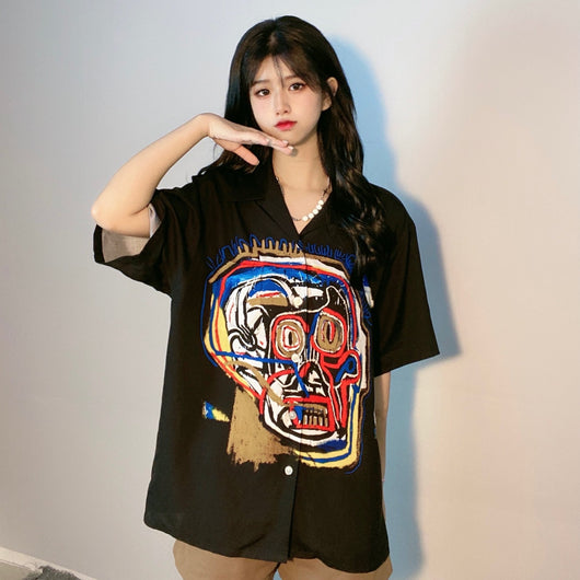 Camisa Hawaiana Estampado Doodle para Mujer - Estilo Personalidad - Image 10