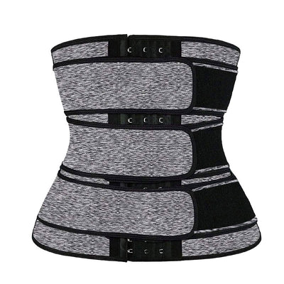 Grey and black women's waist trainer with multiple hook-and-eye closures and adjustable velcro straps. - Image 3