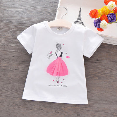 Playera Infantil de Algodón con Diseño Cartoon - Camiseta de Manga Corta para Niñas
