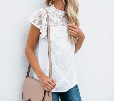 Blusa de Encaje de Manga Corta - Image 10