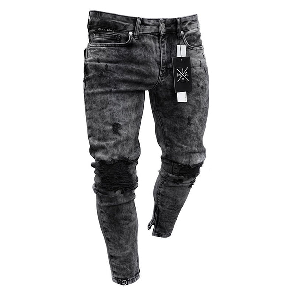 Pantalones Stretch Rotos con Efecto Desgastado