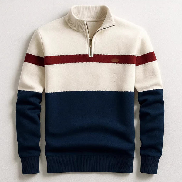 Suéter Pullover Ejecutivo con Cuello Alto y Cierre de Media Cremallera