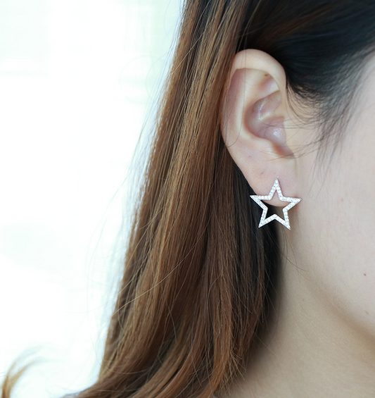 Aretes de Plata Esterlina con Estrella de Cinco Puntas - Diseño Japonés y Coreano