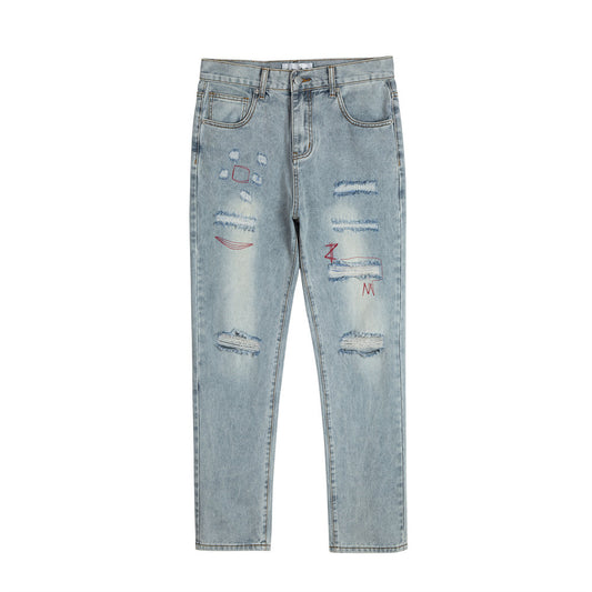 Jeans Holgados Retro con Rotos y Parches para Hombre