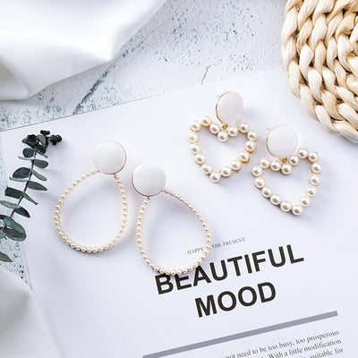 Aretes de Perla Colgante Elegante con Textura de Concha - Estilo Trendy Minimalista - Image 3