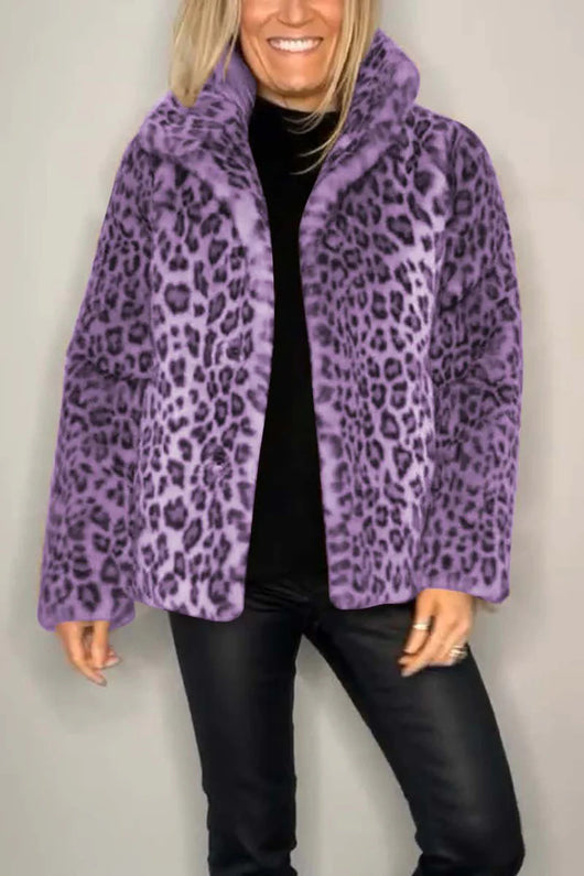 Abrigo Femenino Estampado Leopardo con Solapa y Cuero Sintético - Image 20