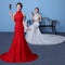 Vestido de Novia Rojo Talla Grande con Cola Sirena y Escote Halter