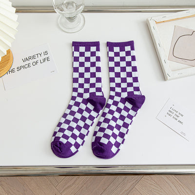 Calcetines Tubo Estilo Ajedrez para Mujer - Image 12