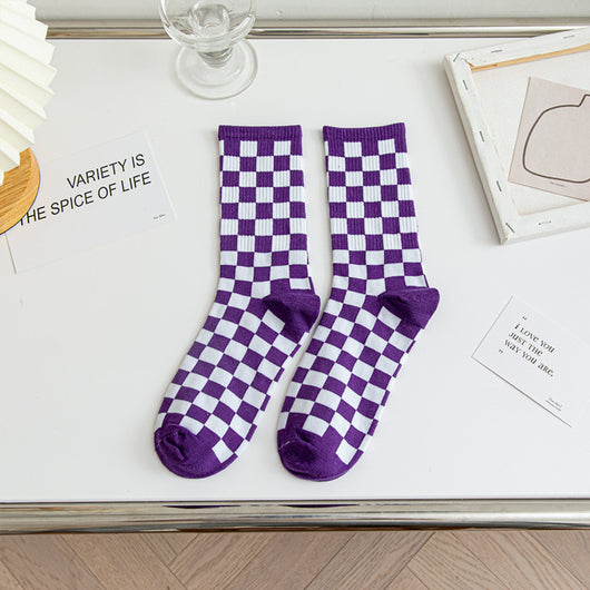 Calcetines Tubo Estilo Ajedrez para Mujer - Image 12
