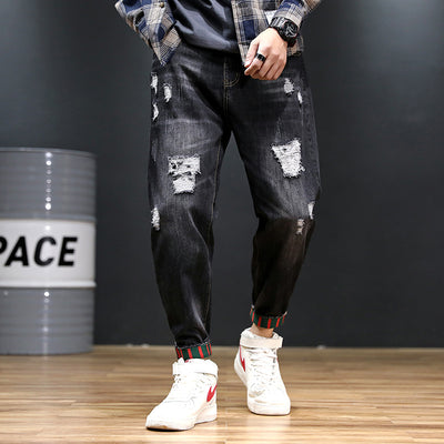 Pantalones Vaqueros Holgados Talla Grande para Hombre con Rotos en los Tobillos - Image 4
