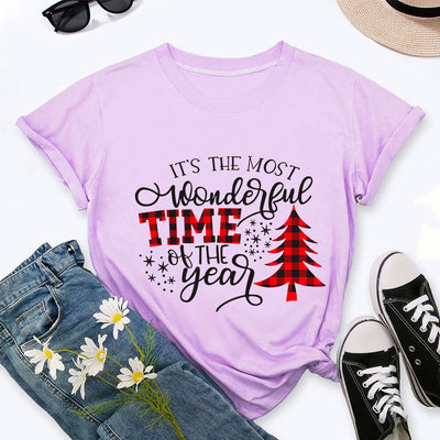 Camiseta Navideña Estampada para Mujer - Cuello Redondo Manga Corta - Image 28