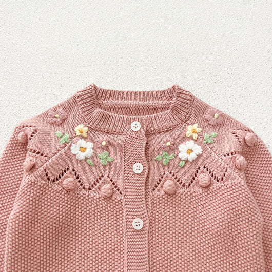 Conjunto Tejido a Mano para Recién Nacido - Cardigan y Mameluco con Flor - Image 32