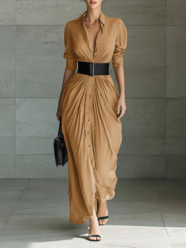 Vestido Camisero Elegante con Solapa y Cinturón - Image 9