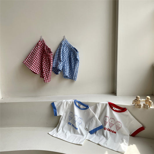 Conjunto Infantil Helado a Cuadros - Playera Manga Corta - Image 11