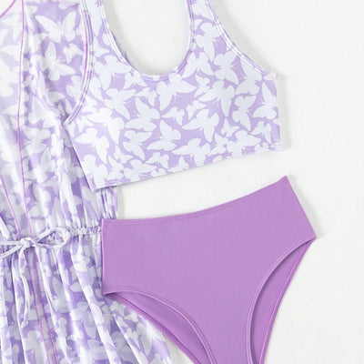Traje de Baño Tres Piezas con Estampado Moderno - Image 4