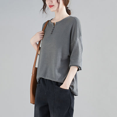 Blusa Suelta y Entallada Talla Grande Cuello Redondo Color Liso - Image 4