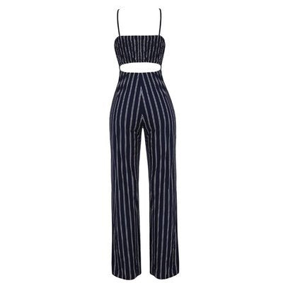 Jumpsuit Elegante de Piernas Anchas con Tirantes y Rayas - Image 4