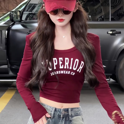 Blusa Corta Ajustada Primavera Otoño - Efecto Moldeador