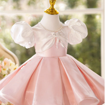 Vestido Infantil Princesa con Mangas Abullonadas y Combinación de Colores - Image 3