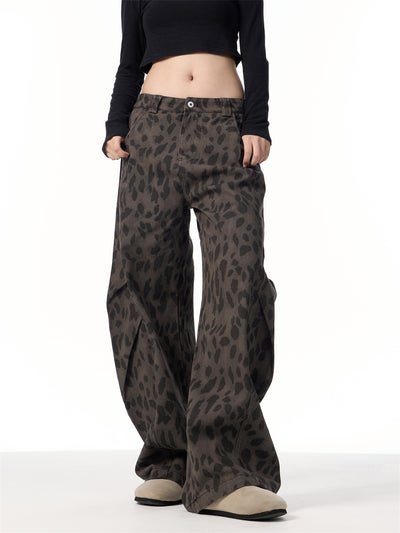 Pantalones Jeans Leopardo Retro Mujer Cintura Alta Pierna Ancha - Image 23