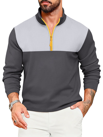 Suéter Deportivo Hombre Media Cremallera Bloques de Color Cuello Alto Manga Larga - Image 7