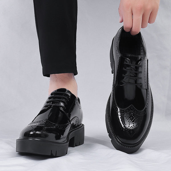 Zapatos de Cuero Casuales Estilo Británico con Tallado Brogue para Hombre